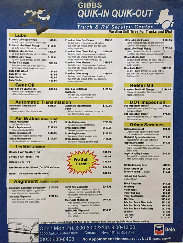 Quick-Lube Center Rates